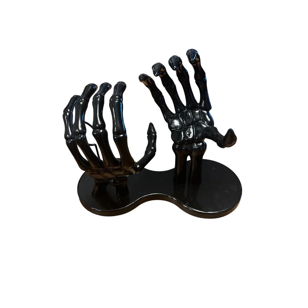 Hyde & Eek Skeleton Hands Wine Bottle Holder Glossy Black Halloween Goth Decor